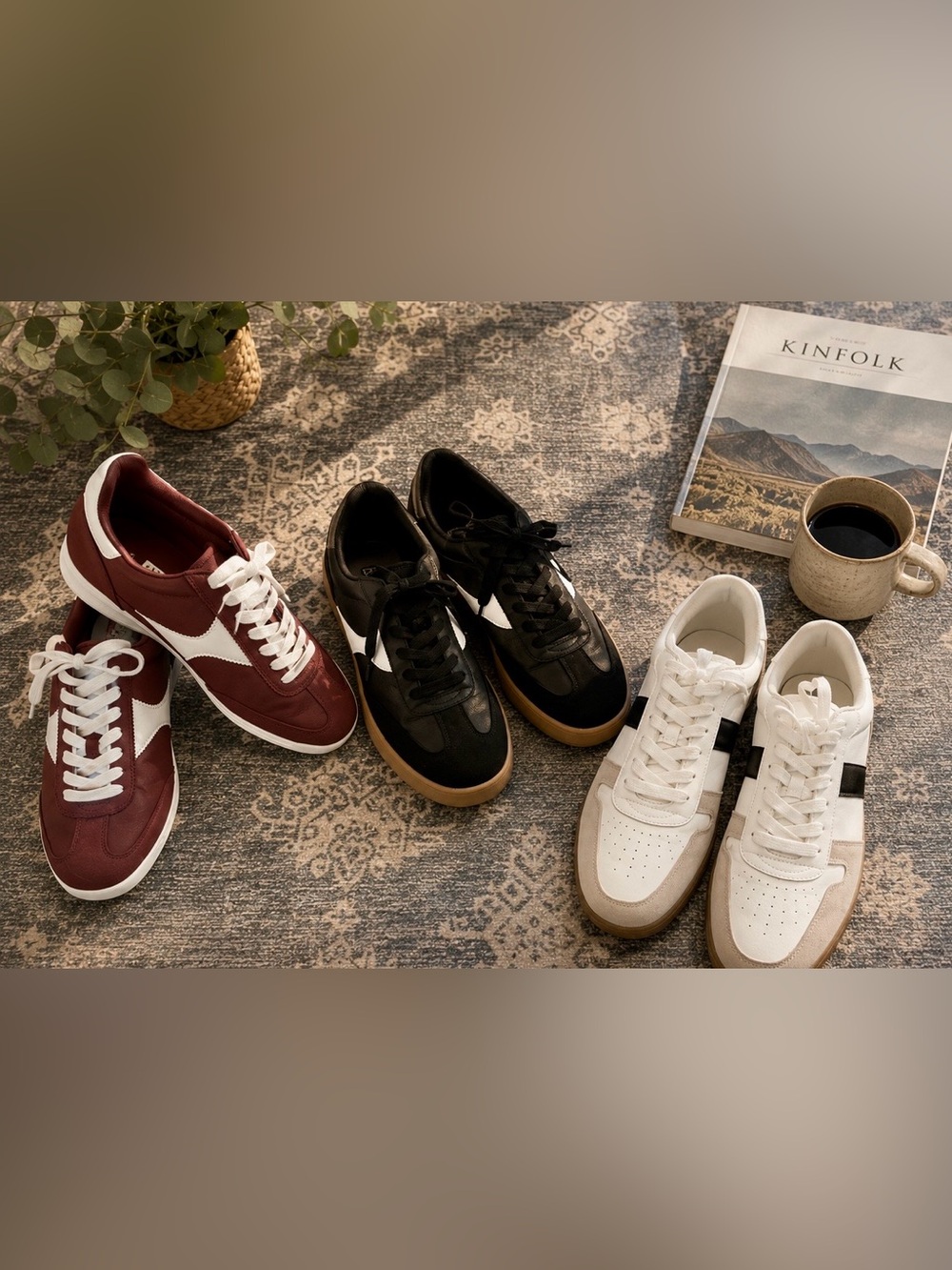 Size 10 Sneaker Bundle | 3 Pairs Retro Casual Shoes | Black, Burgundy & White